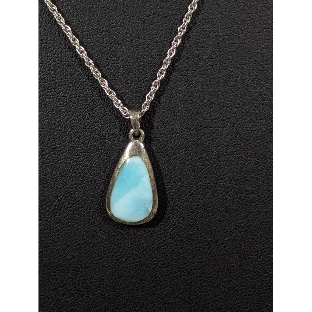Marahlago Blue Larimar Teardrop Pendant 21" Necklace Sterling Silver‎ 925